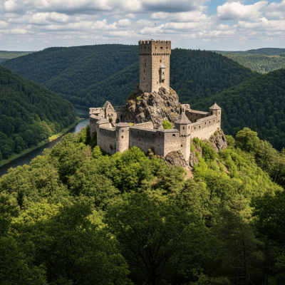 A realistic image of the Bergfried Castle from the castles taxonomy, situated in its historical or natural environment