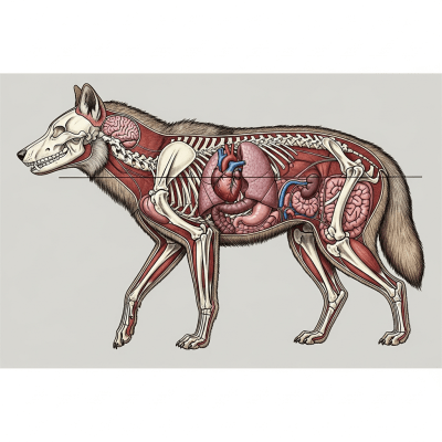 Detailed anatomical illustration of a Beringian Wolf