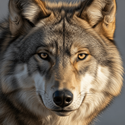 Close-up photograph of the face of a Beringian Wolf