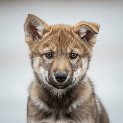 Photograph showing a juvenile (puppy) version of the Beringian Wolf