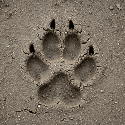 Image depicting tracks or footprints left by a Beringian Wolf, belonging to the taxonomy canines
