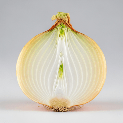 A detailed cross-sectional image of a Bermuda onion (onions) cut in half to reveal its internal layers and structure