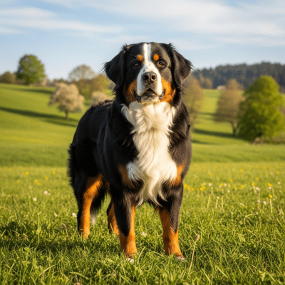 Naturalistic outdoor image of a Bernese Mountain Dog