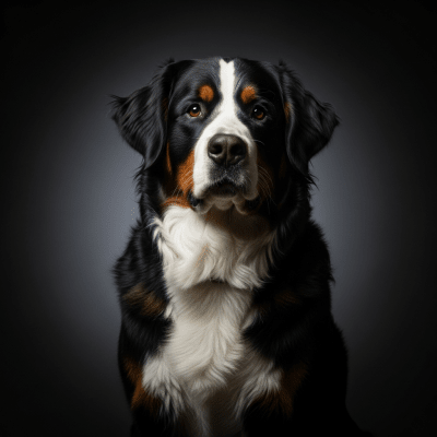 Editorial-style portrait of a Bernese Mountain Dog from the taxonomy dogs.
