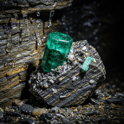 Naturalistic scene featuring Beryl in its typical geological environment, as categorized by minerals