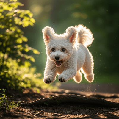 Full body action shot of a Bichon Frise