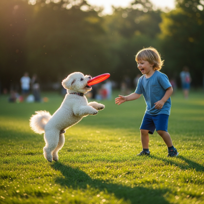Image of a Bichon Frise interacting with humans in a typical cultural or domestic setting