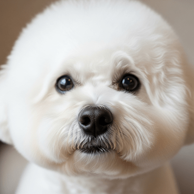 Close-up photograph of the face of a Bichon Frise