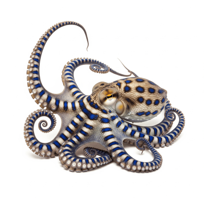 High quality studio photograph of a single Big Blue Octopus