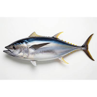 High-resolution studio photograph of a single Bigeye Tuna, belonging to the taxonomy fish