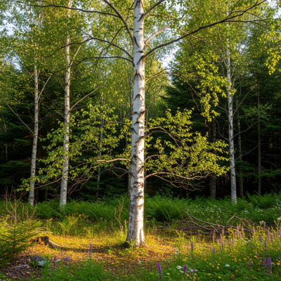 A realistic depiction of a mature Birch (trees) in its typical natural environment