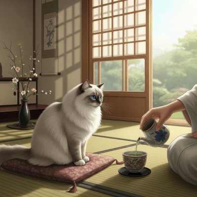 Image of a Birman interacting with humans or participating in cultural activities