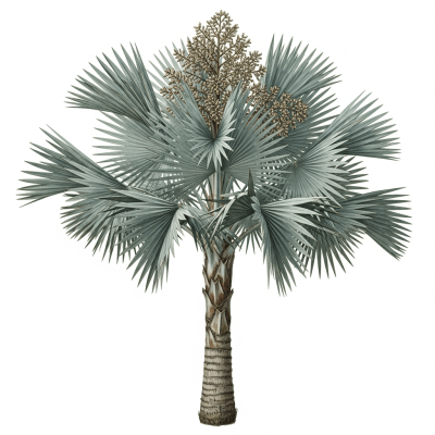 Botanical illustration of a whole Bismarck Palm
