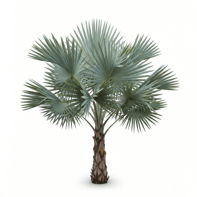 High quality studio photograph of a single Bismarck Palm