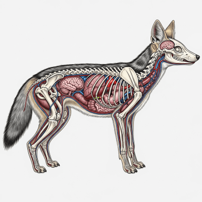 Detailed anatomical illustration of a Black-backed Jackal