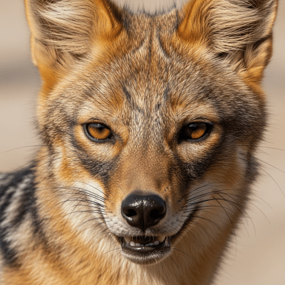 Close-up photograph of the face of a Black-backed Jackal