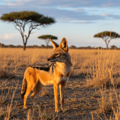 Photograph of a Black-backed Jackal, part of the taxonomy canines, in its typical natural environment