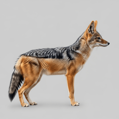 Side profile photograph of a standing Black-backed Jackal, part of the taxonomy canines