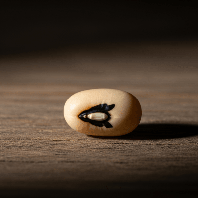 Editorial-style image of the Black-eyed Pea from the taxonomy legumes, arranged artfully on a rustic wooden surface with dramatic lighting to highlight its unique shape and color.