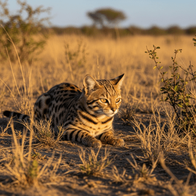 Photorealistic image of a Black-footed Cat (felines) in its natural habitat