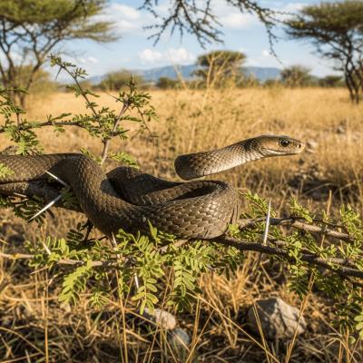 A detailed image of a Black Mamba (reptiles) in its typical natural habitat