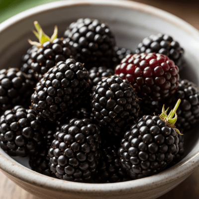 A high resolution image of several fresh Blackberrys arranged in a simple bowl, representing their use within the taxonomy berries