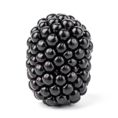 High quality studio photograph of a single Blackberry, classified under the taxonomy berries