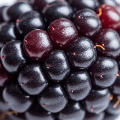Macro shot capturing the surface texture and color details of the Blackberry, within the fruits taxonomy