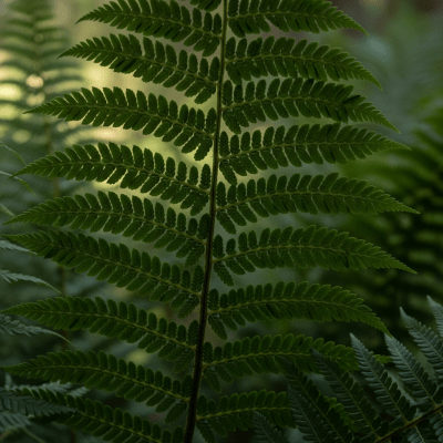 Photograph of a mature Blechnum spicant, with visible sporangia or sori on the underside of its fronds, highlighting its reproductive structures