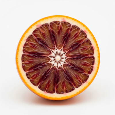 High quality studio photograph of a single Blood Orange from the oranges taxonomy
