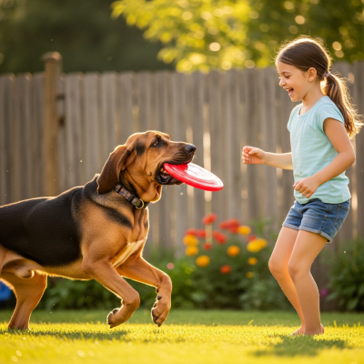 Image of a Bloodhound interacting with humans in a typical cultural or domestic setting