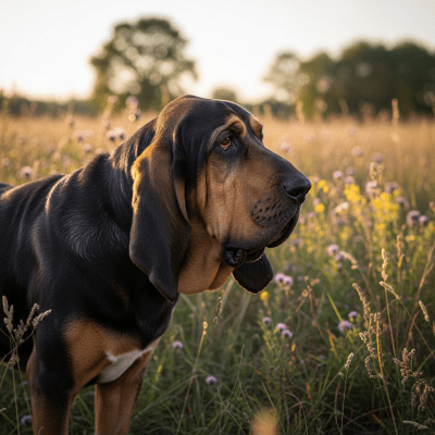 Naturalistic outdoor image of a Bloodhound