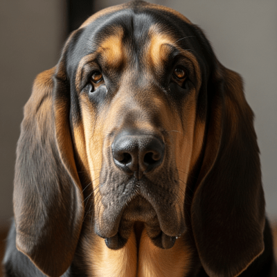 Close-up photograph of the face of a Bloodhound