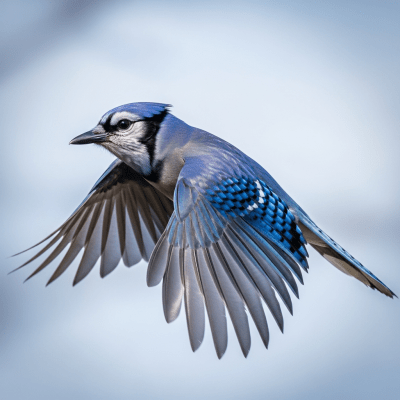 Action shot of a Blue Jay (birds) in flight