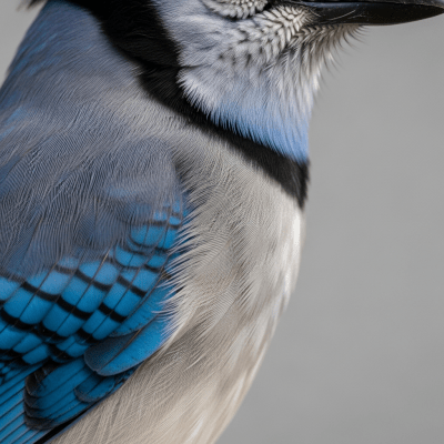 Close-up macro photograph of the feathers or distinctive markings of a Blue Jay