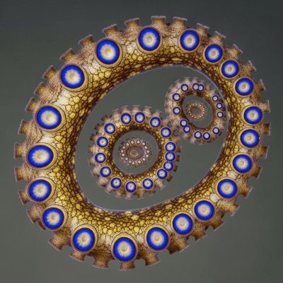 Naturalistic close-up photograph of a single arm of a Blue-Ringed Octopus, focusing on the suckers, skin texture, and coloration details