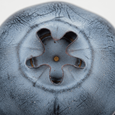 A detailed macro close-up of the surface texture of a fresh Blueberry