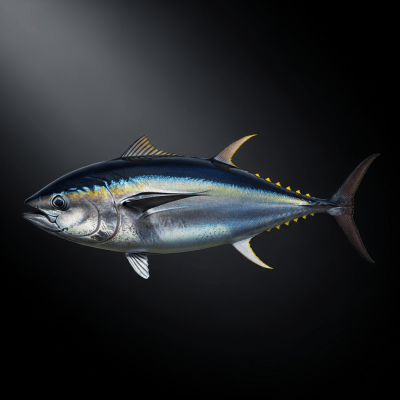 A striking, editorial-style image of a single Bluefin Tuna, from the taxonomy fish.