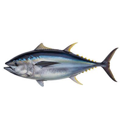 High-resolution studio photograph of a single Bluefin Tuna, belonging to the taxonomy fish