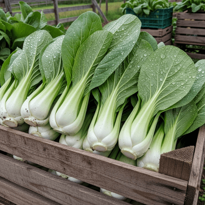 Image showing freshly harvested Bok Choy, displayed in a farmer's market basket or crate