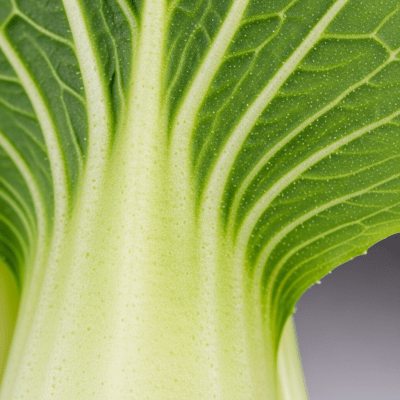 Close-up macro photograph of surface details and textures of a single Bok Choy