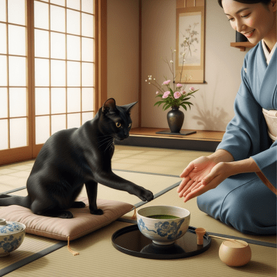 Image of a Bombay interacting with humans or participating in cultural activities