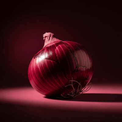 An editorial-style hero shot of a Bombay Red onion from the taxonomy onions.