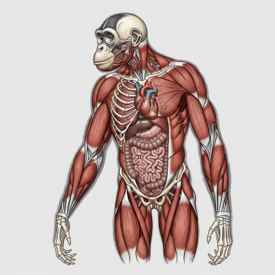 Detailed anatomical illustration of a Bonobo, part of the taxonomy apes