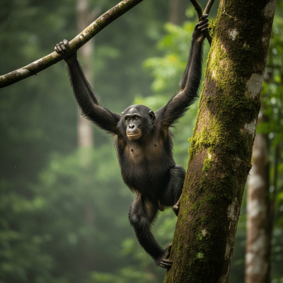 Photograph of a Bonobo (apes) in its natural habitat