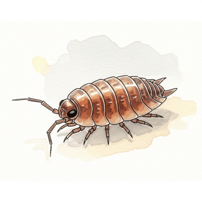 Artistic depiction of a single Booklouse, belonging to the taxonomy insects