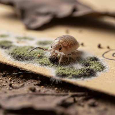 Detailed image showing a Booklouse in its natural environment