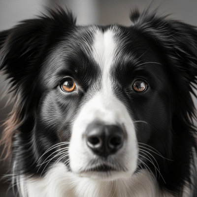 Close-up photograph of the face of a Border Collie