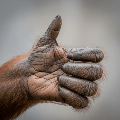 Close-up photograph of the hands or feet of a Bornean orangutan, part of the taxonomy apes