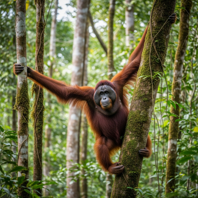 Photograph of a Bornean orangutan (apes) in its natural habitat